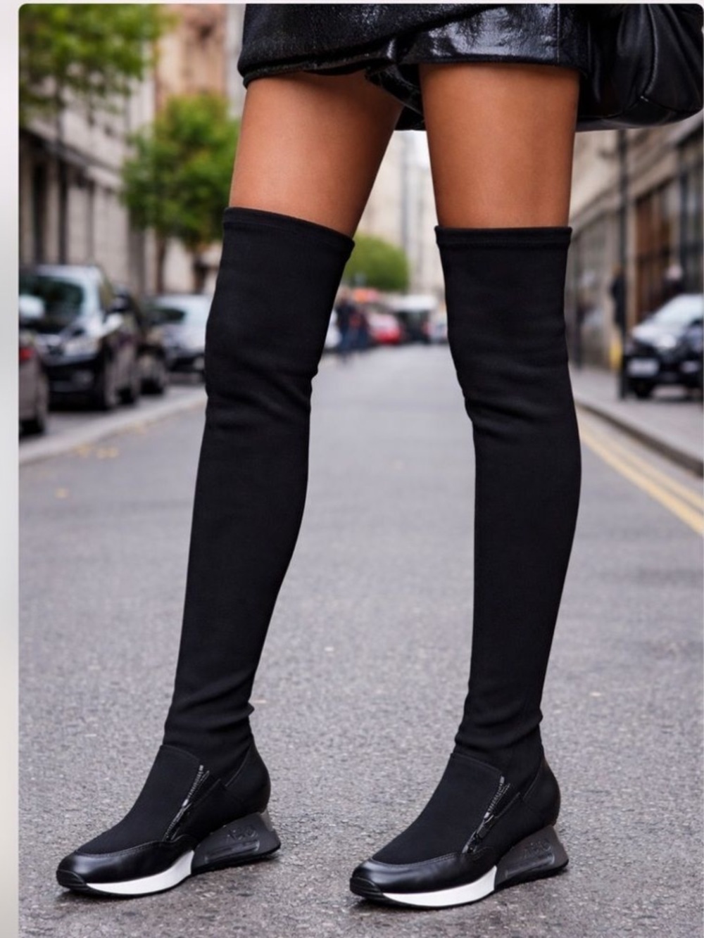 Ash Black Knee-High Sock Sneakers with White Accents